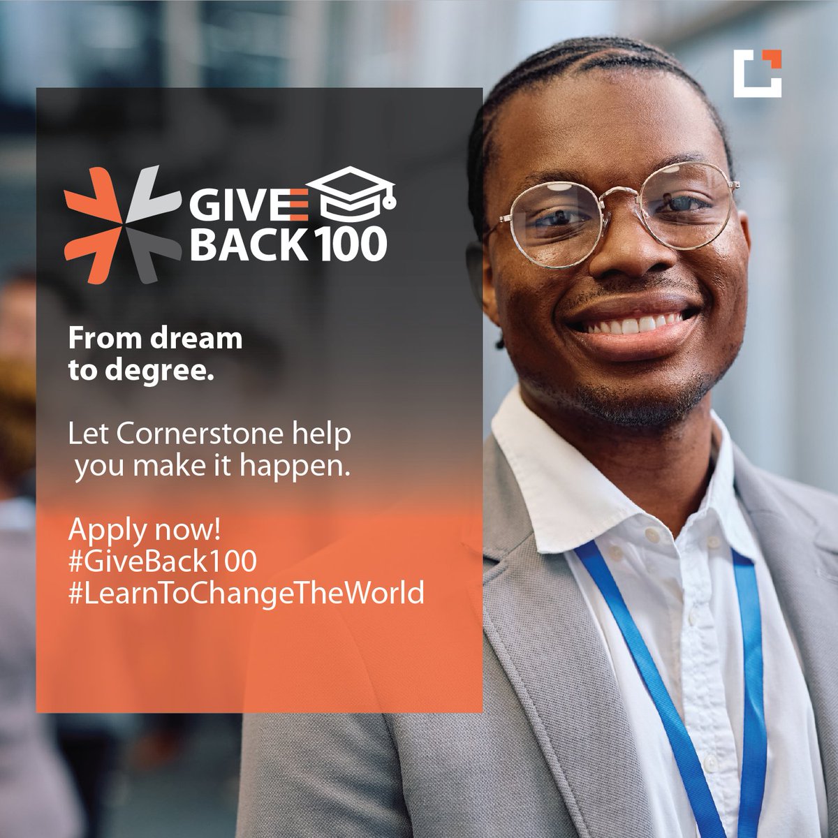 FutureSA9's tweet image. Education is the foundation of progress.
Through 100 fully funded bursaries, Cornerstone is enabling access to quality learning for individuals who aspire to make a difference. 

Click here to apply: cornerstone.ac.za/giveback100/ 
#GiveBack100 #LearnToChangeTheWorld #Leadership