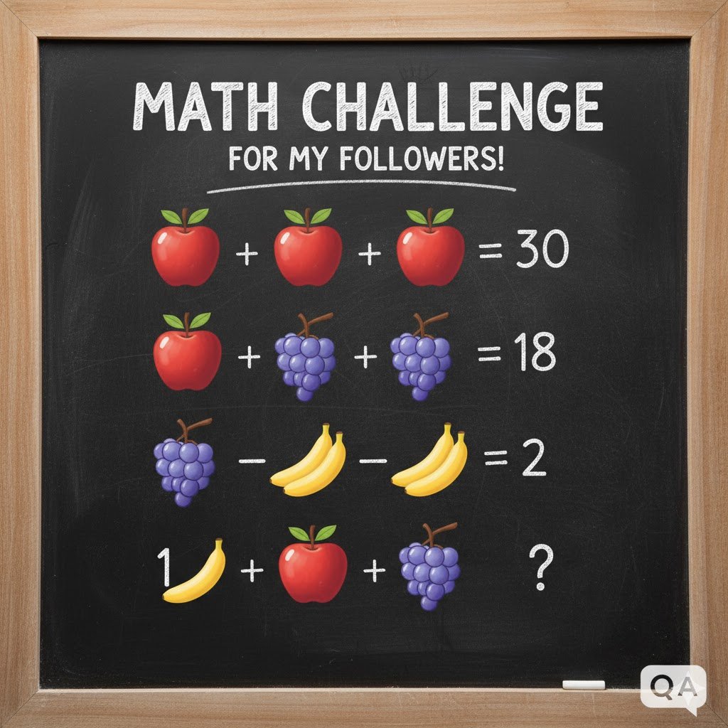 Enezator's tweet image. Find the values of the fruits in the picture and write in the comments which number should replace the question mark in the last row! 🤓