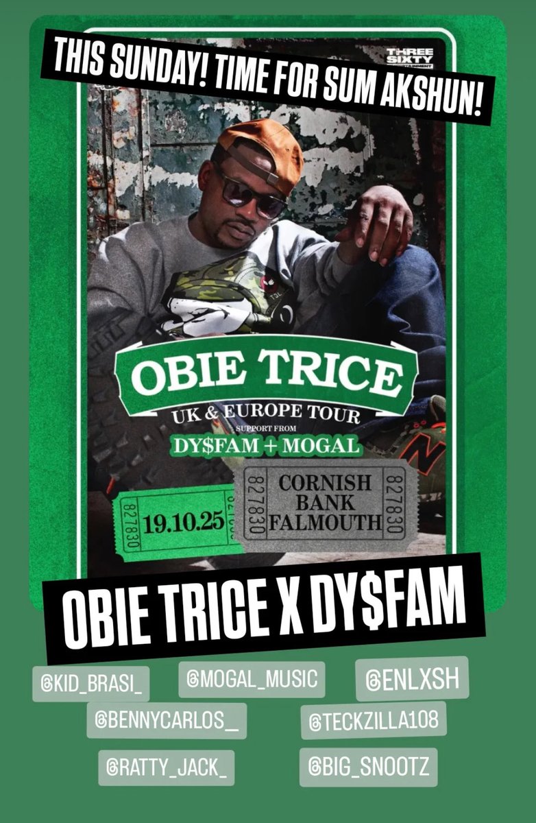 Supporting Obie Trice This Sunday as he passes through Cornwall on his UK tour. 
Let’s go!!!