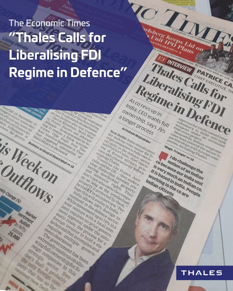 ThalesAsia's tweet image. 📰In The @EconomicTimes: Thales&apos; Chairman &amp;amp; CEO Patrice Caine on strategy &amp;amp; commitment to #India&apos;s 🇮🇳 growth. Read the full story here: economictimes.indiatimes.com/news/defence/c…
#ThalesinIndia #MakeinIndia #AatmanirbharBharat #ExportfromIndia
