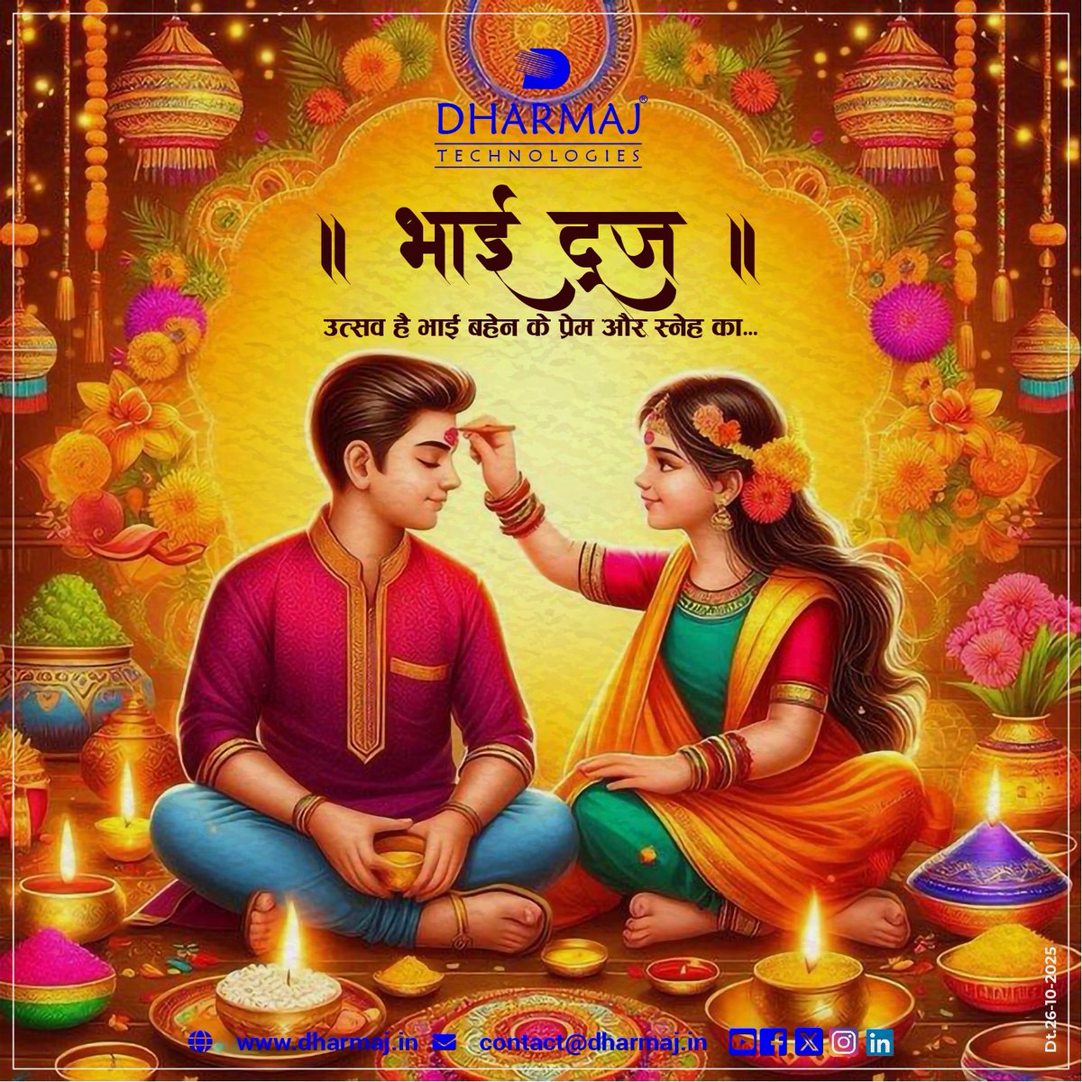 dharmajtechno's tweet photo. 👫💖 Happy Bhai Dooj 2025! 💖👫
A day to celebrate the pure and eternal bond between a brother and sister. 💫

Wishing you all a joyful, love-filled, and blessed Bhai Dooj! 🙏
#HappyBhaiDooj2025 #SiblingBond #BrotherSisterLove #FestivalOfLove #BhaiDoojWishes #Diwali2025 https://t.co/ESNydc23Cn