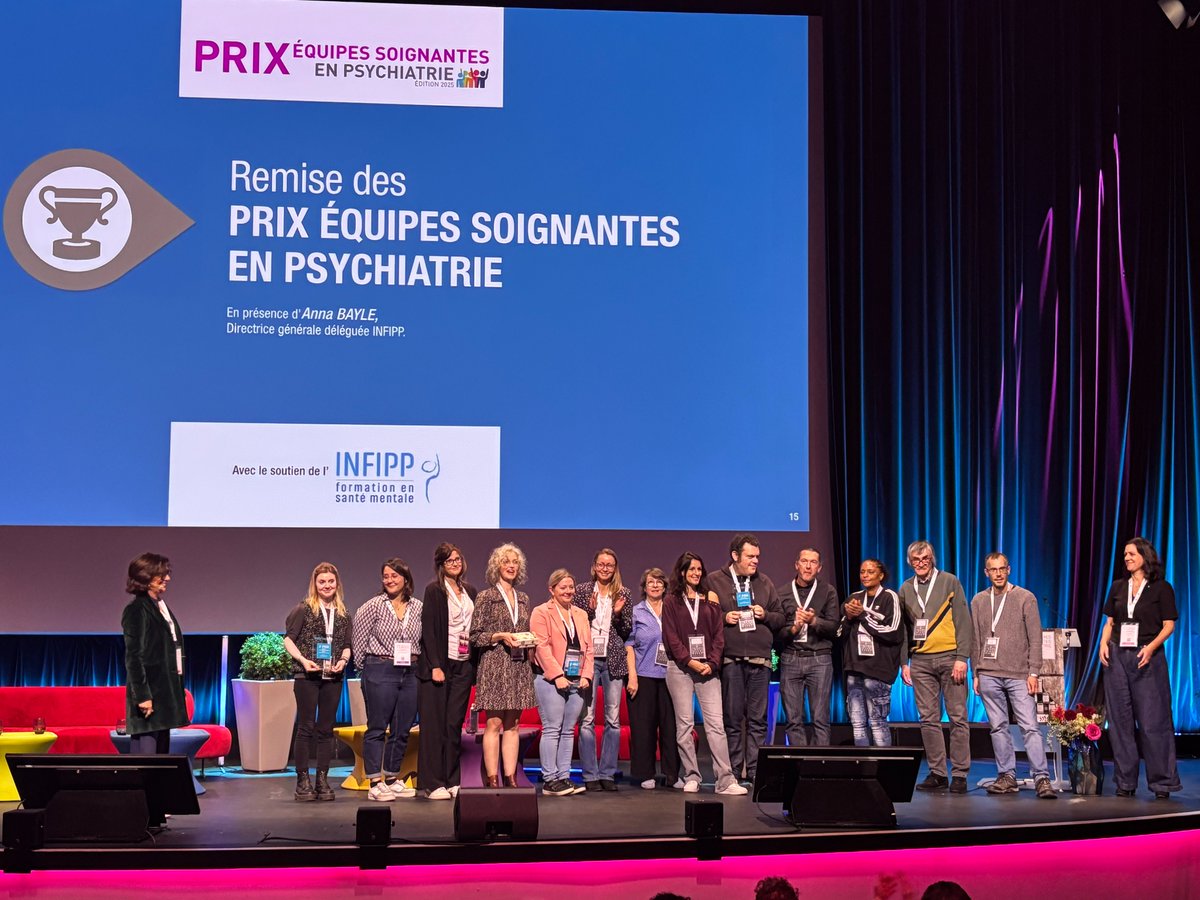 🏆 Remise des Prix - Equipes soignantes en psychiatrie 

👏 Félicitations aux trois équipes soignantes lauréates ! Initié par <a href="/SanteMentale/">Santé Mentale</a> et soutenu par l’Infipp, le Prix  encourage et récompense des démarches et projets de soins innovants.

#RSP2025 👇Les équipes lauréates