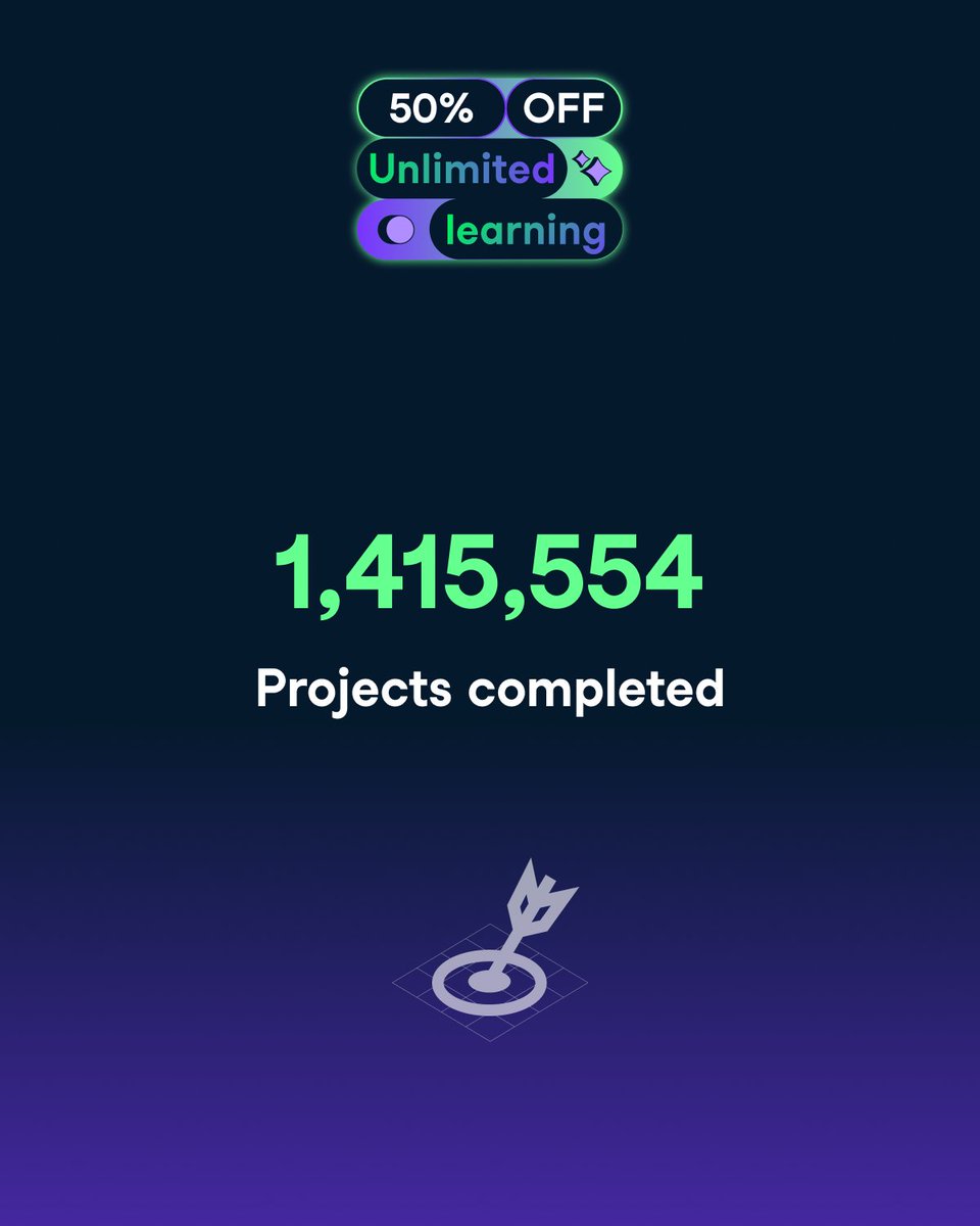 DataCamp's tweet image. 66K+ certifications. 1.4M projects. 15.5M courses.
Every number tells the same story: learners building skills that last.
Celebrate 17M learners with 50% off unlimited learning.
👉 ow.ly/9Imt50X94W7