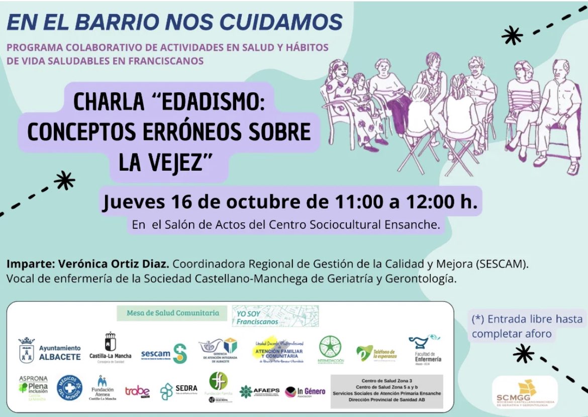 Este Jueves en Albacete, charla sobre edaismo de manos de nuestra vocal de enfermería de la SCMGG