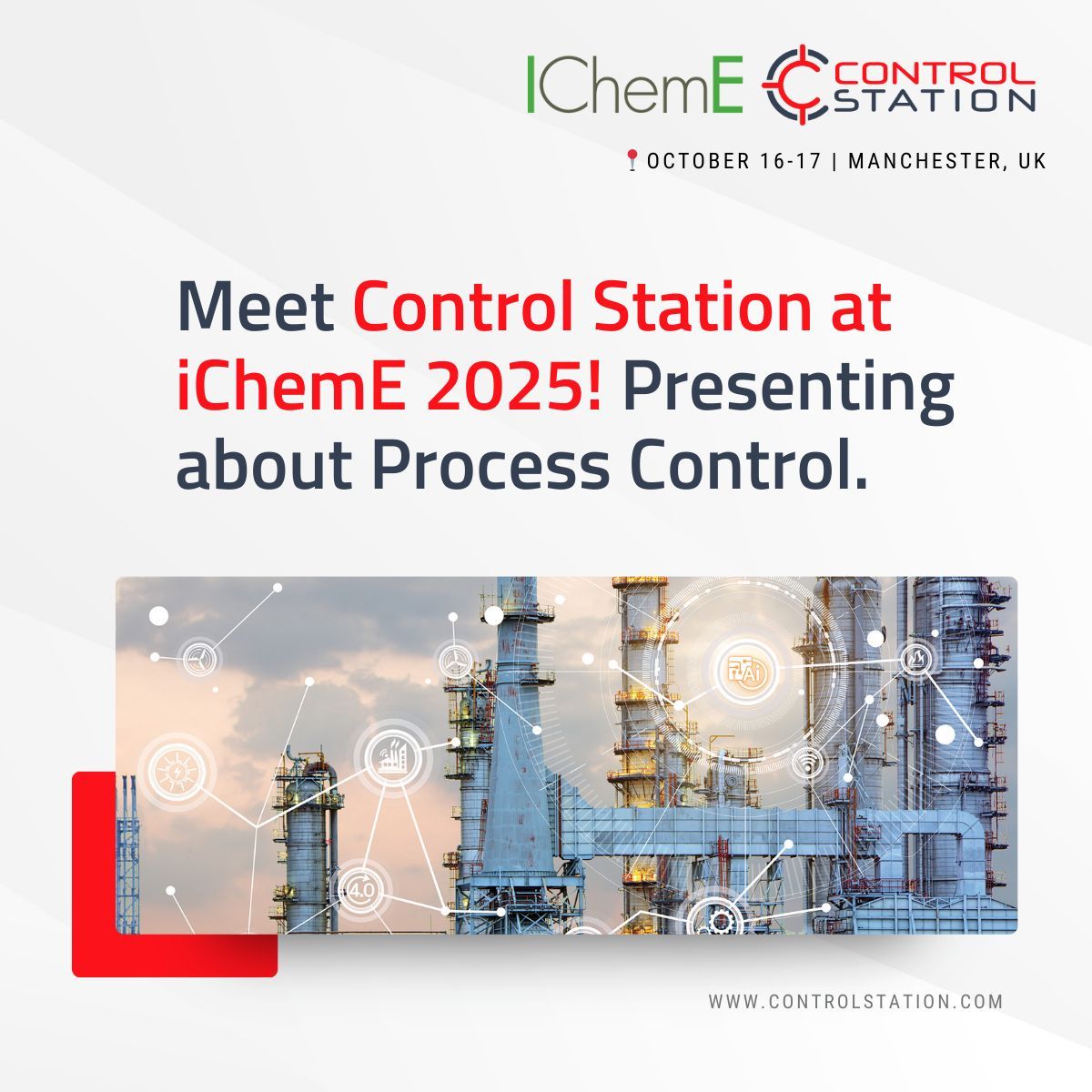 Control_Station's tweet image. 📍 Next Stop: Manchester! Control Station is proud to participate in the IChemE Global Awards &amp;amp; Conference on October 16–17.
Our very own Damien Munroe will be taking the stage to share insights on advanced PID control and sustainable process optimization.
#IChemE #PIDcontrol