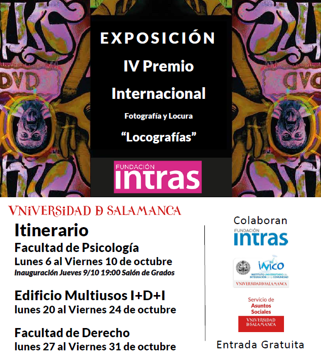 Recuerda que aún puedes ver la exposición de las fotografías del IV Premio del “Concurso Internacional de Fotografía y Locura: Locografía” de <a href="/fintras/">Fundación INTRAS</a>, en la que colaboramos junto con <a href="/sas_usal/">Servicio de Asuntos Sociales USAL</a> 

Seguimos.