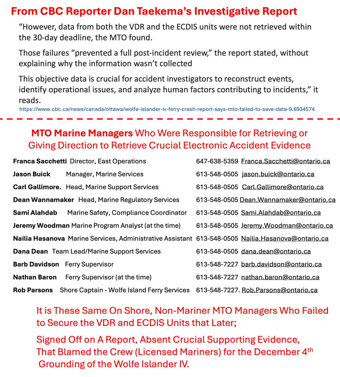 CaptainSisty's tweet photo. MTO Didn’t Retrieve/Analyze Voyage Data Recorder (VDR) or Electronic Chart Display Information Systems Unit (ECDIS) After WI4 Grounded

Why Not?
Managers Didn’t Know They Existed

MTO On Shore Marine Managers Do Not Have Marine Industry Experience or Professional Marine Licences https://t.co/hVJVLoLyQQ