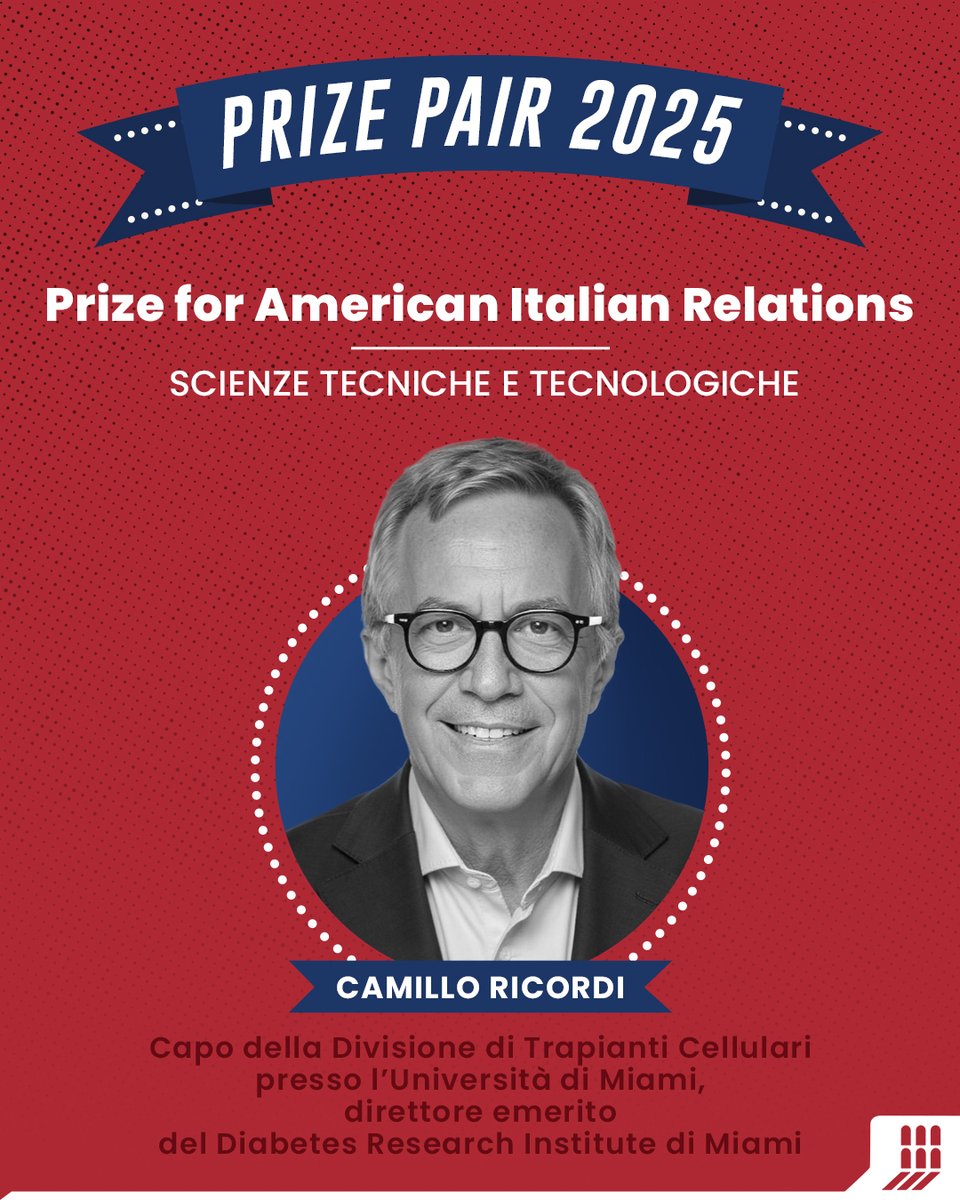 🇺🇸 Il PRIZE FOR AMERICAN ITALIAN RELATIONS per “SCIENZE TECNICHE E TECNOLOGICHE” ha premiato 🏅 <a href="/CamilloRicordi/">Camillo Ricordi, MD, FNAI</a> pioniere nella ricerca biomedica tra Italia e Stati Uniti.

#PremioPAIR #CentroStudiAmericani #USItalyRelations