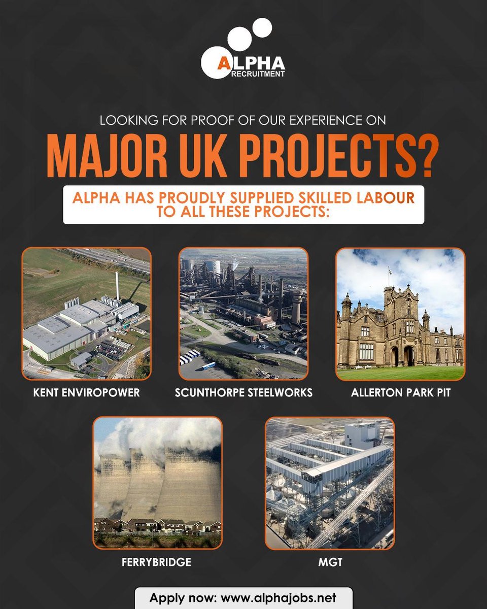 AlphaRecruit's tweet image. Alpha has powered major UK projects: Kent Enviropower, Scunthorpe Steelworks, Ferrybridge, and more.
 
Experience. Reliability. Results.
 
Visit now!
 alphajobs.net

#ukprojects #construction
