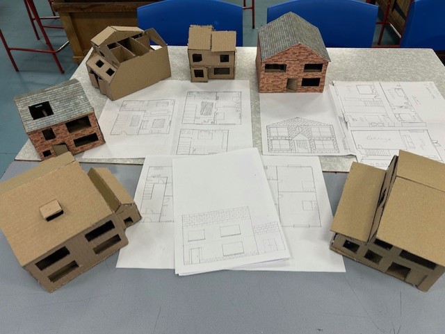 @chesterfieldhi Year 10 BTEC Construction demonstrating professional drawing and modelling skills, as their produce floor plans and a scale model of their own houses.