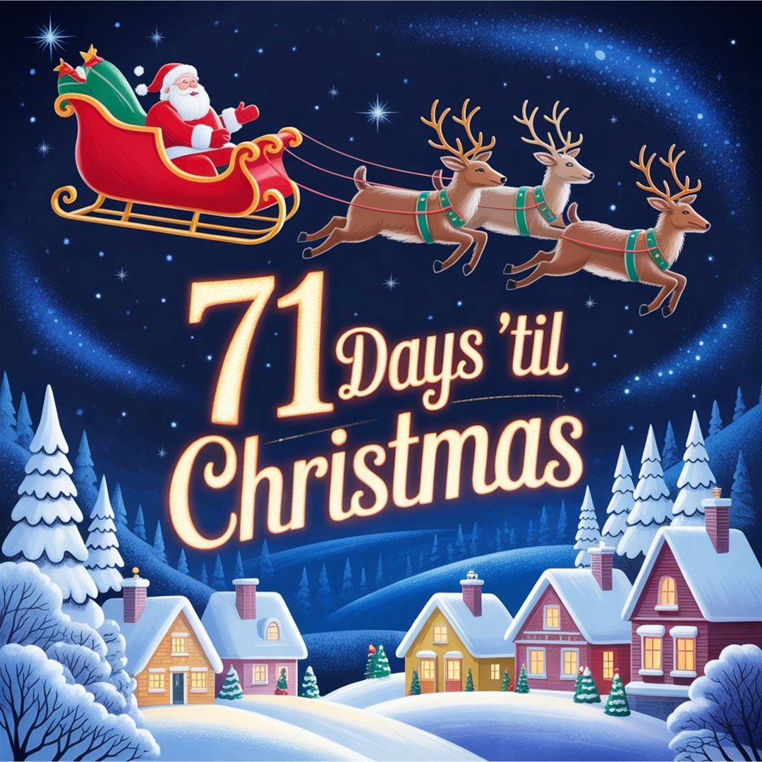 AbsoluteXmas's tweet photo. 71 days until Christmas! ๐
โจ The sleigh bells are warming up โ the magicโs in the air already. #ChristmasCountdown #HereComesSanta #HolidayMagic https://t.co/u6JoNPApCW