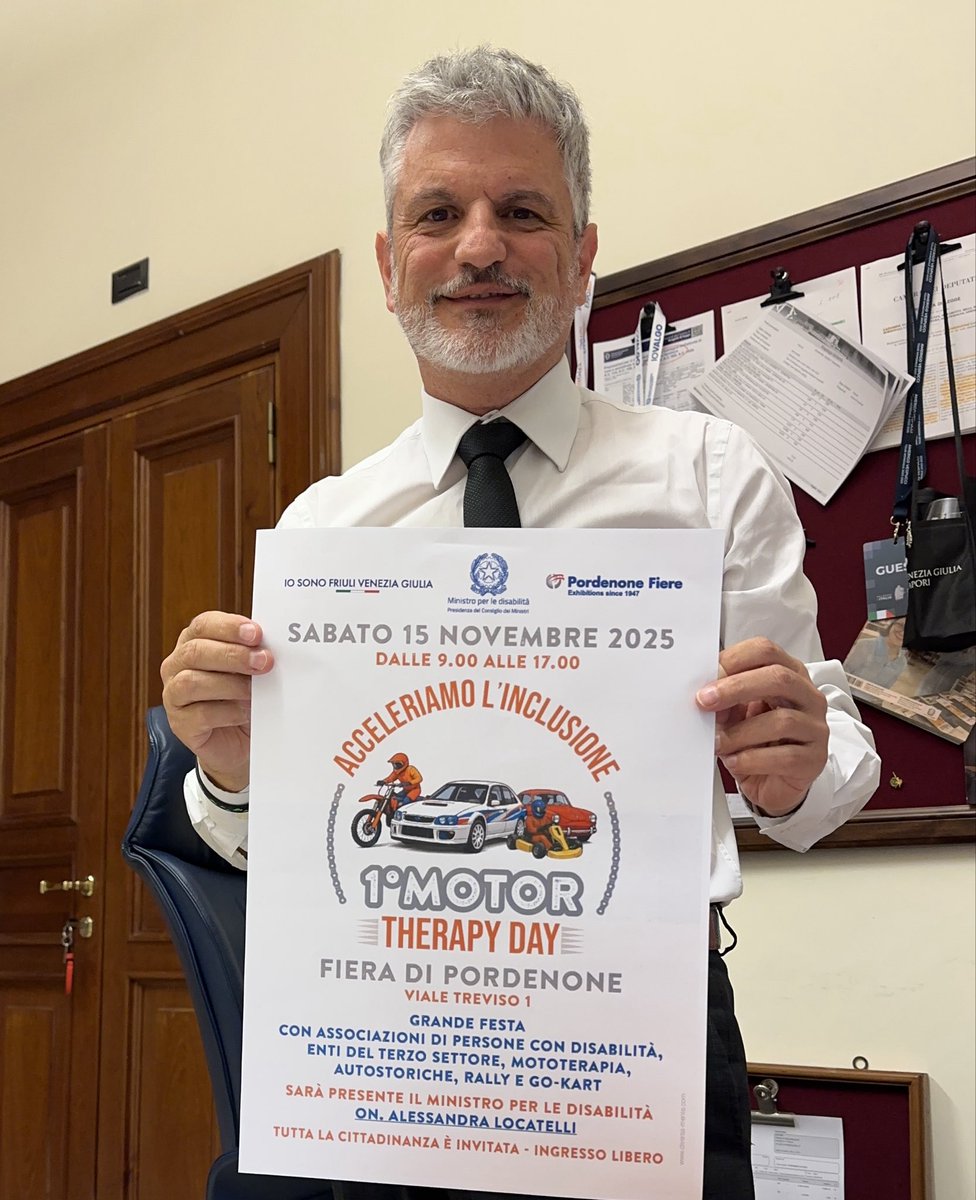 🟠 Sabato 15 novembre, dalle 9.00 in Fiera di Pordenone, si terra’ il 1º Motor Therapy Day Acceleriamo l’inclusione. 
Moto,auto da rally e go-kart offriranno a persone con disabilità una giornata di divertimento e inclusione, con la possibilità provare le emozioni della velocità