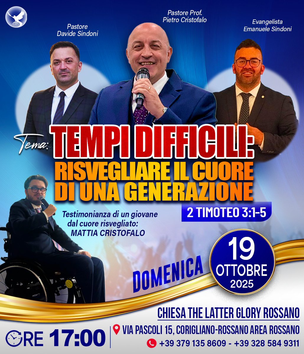 IMPERDIBILE!!

Sarà un momento molto speciale dove Dio parlerà ai nostri cuori! 
Ringrazio Dio per questo onore e ringrazio questo prezioso Altare per l'opportunità. 
ROSSANO ARRIVIAMOO!!

#rossano #tempidifficili #vangelo #giovani #amore #savethedate #calabria