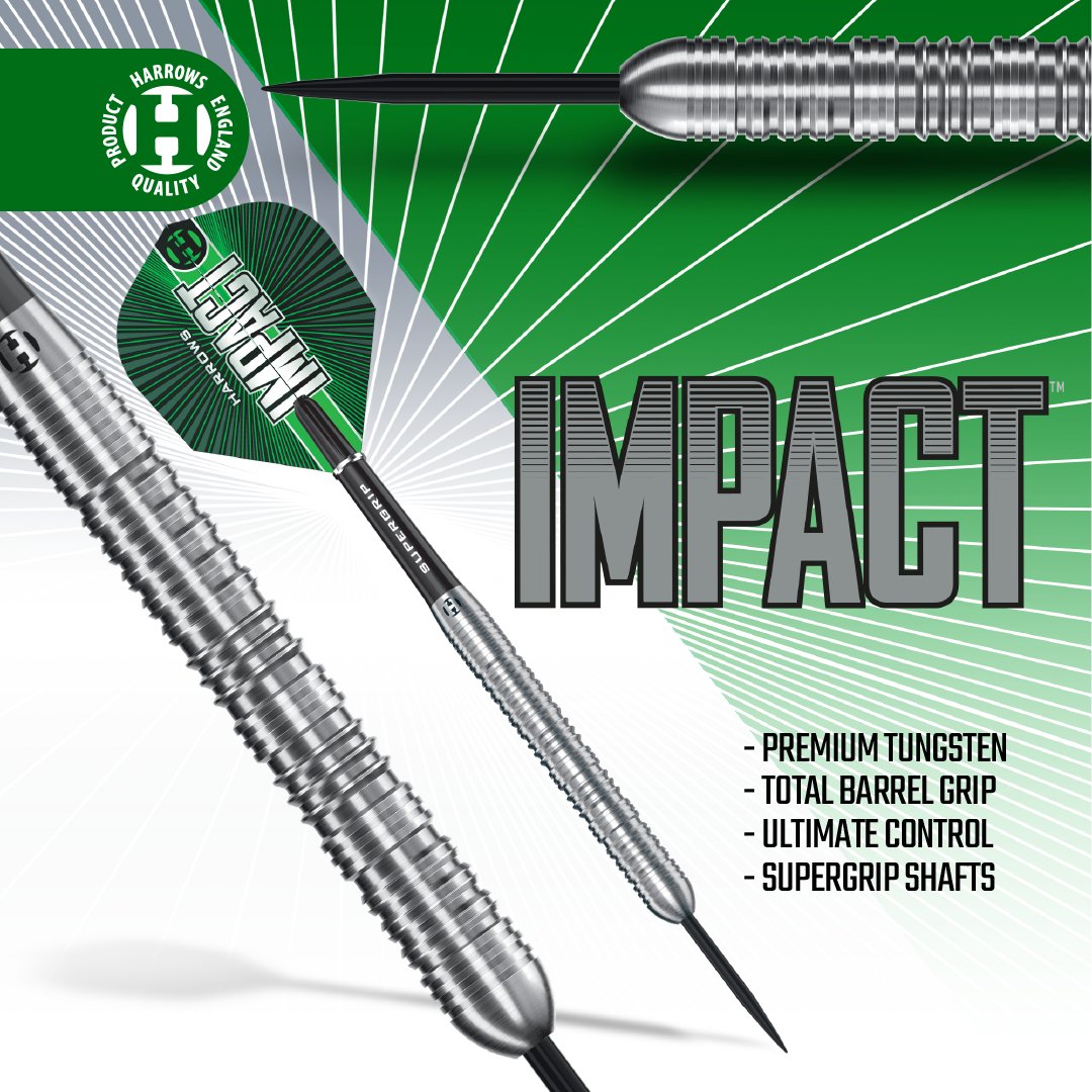 HarrowsDarts's tweet image. Impact by Harrows

Premium tungsten darts engineered for ultimate grip and total confidence. Precision-turned with a full-length ring-and-shark cut grip, Impact darts deliver control and consistency when it matters most.

Complete with Supergrip shafts and 100 Micron Impact…