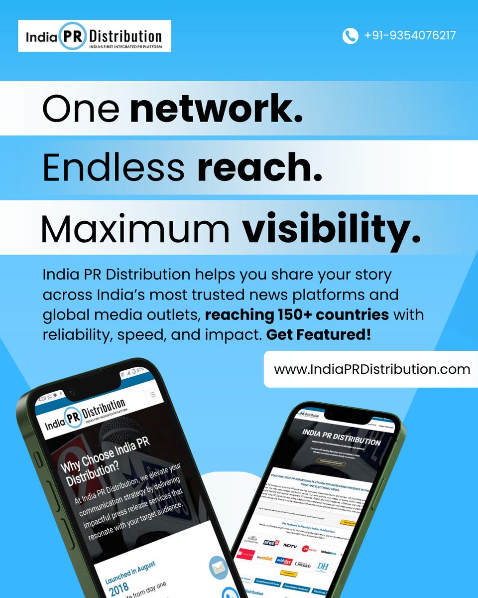distribution_pr's tweet image. One powerful platform to tell your story to the world.

India PR Distribution helps brands reach journalists, newsrooms, and audiences across India and 150+ countries, with verified reach and maximum visibility.

IndiaPRDistribution.com

#IndiaPRDistribution
