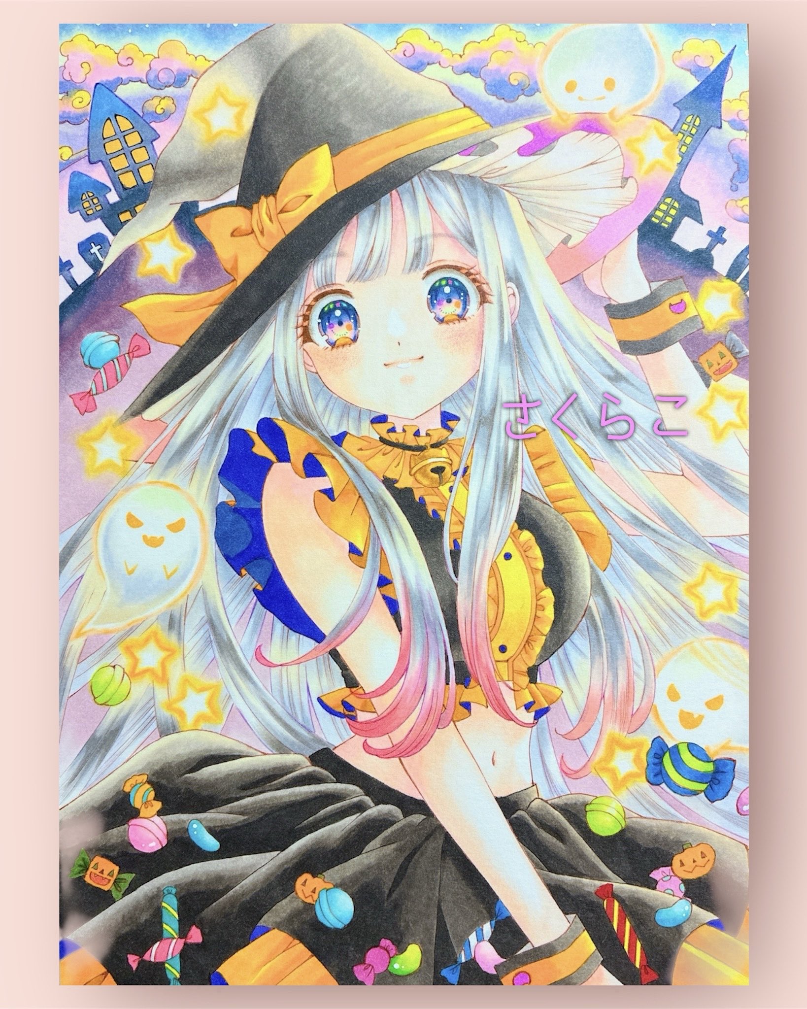 手描きイラスト　オリジナル　魔女原画3点セット　下絵付き