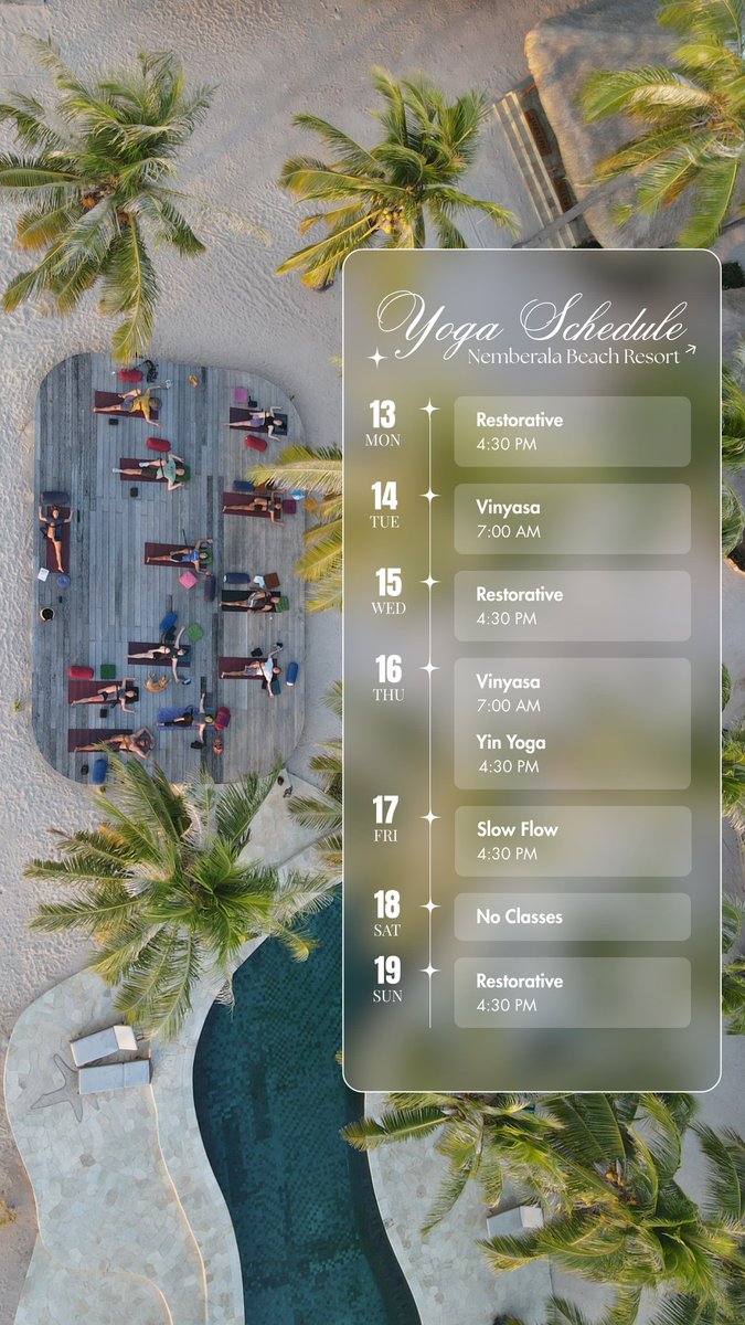 This week's yoga schedule 🧘‍♀️✨️
Come and join us @ nemberala beach resort ><

#NemberalaBeachResort #RoteIsland #ExploreRote #RoteResort #Surfing #IslandEscape #ExploreRote #TropicalParadise #Yogq #yogadaily