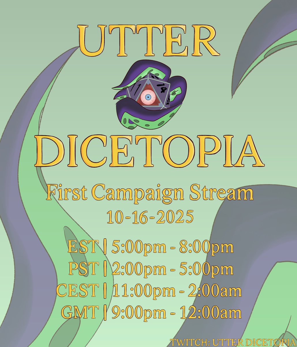 UtterDicetopia's tweet image. We&apos;re back baby! Sorry for the absence, but we&apos;re returning with big big news! This week, on twitch.tv/utterdicetopia we will be starting our brand new campaign The End of the Endking. Stay in the loop for more info on our cast as the week progresses!