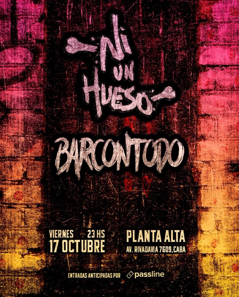 Del oeste a la capital....

Otra noche más para celebrar con las personas que queremos! 

Se viene otro momento para guardar en la memoria.

📍Planta Alta: Av. Rivadavia 7609

🗓️ 17 OCT

🕘23 HS

🎟️ ENTRADAS P0R <a href="/Passline_Ar/">Passline Argentina</a>

🦴 Nos vemos ahí! 🍻