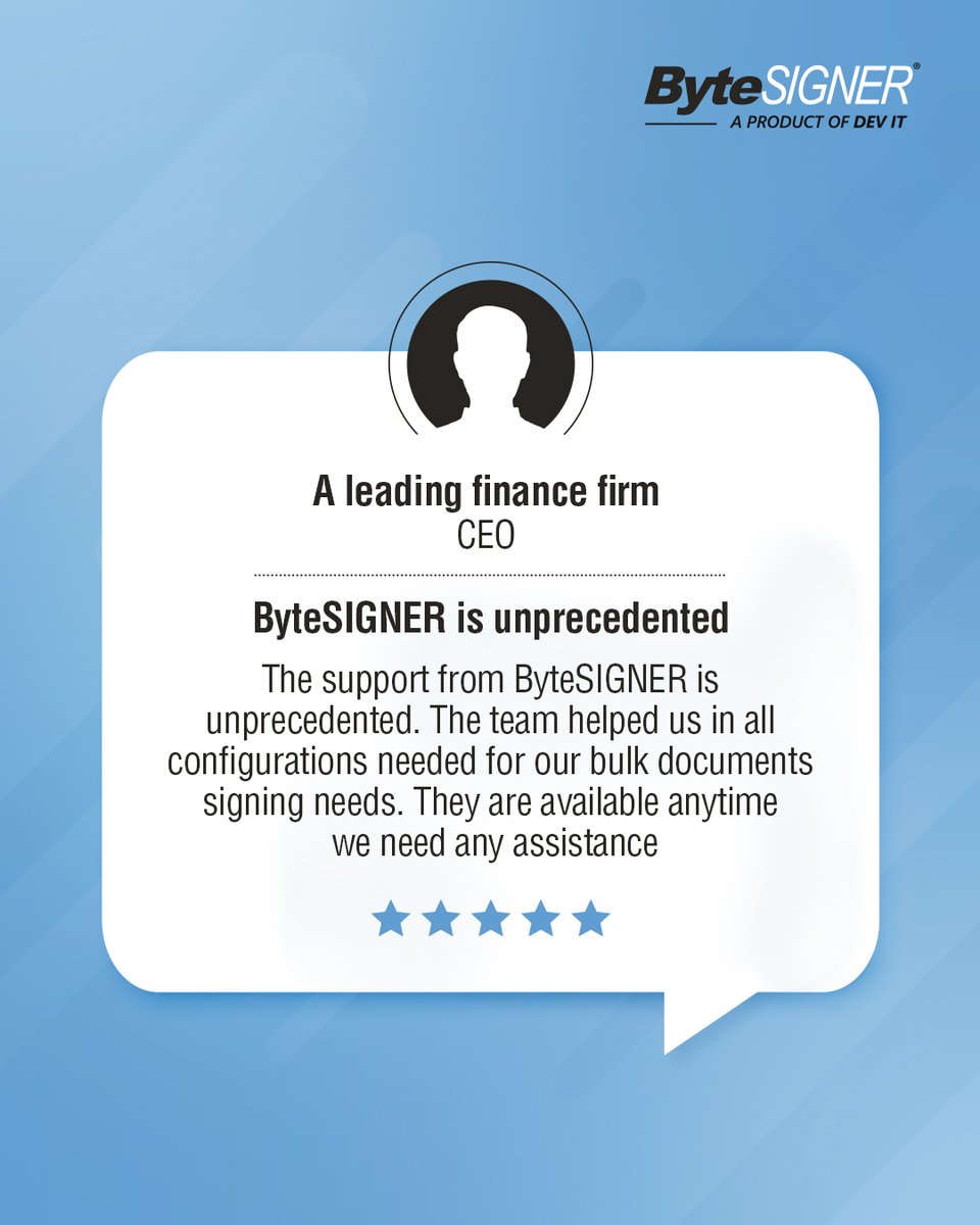 ByteSIGNER's tweet image. A leading finance firm calls ByteSIGNER’s support “unprecedented.” 🙌
From bulk signing to instant help — we’ve got your back, always.
🔗 Try it yourself: shorturl.at/LEVxr
#DigitalSignature #PaperlessWorkflow #ByteSIGNER #ClientLove