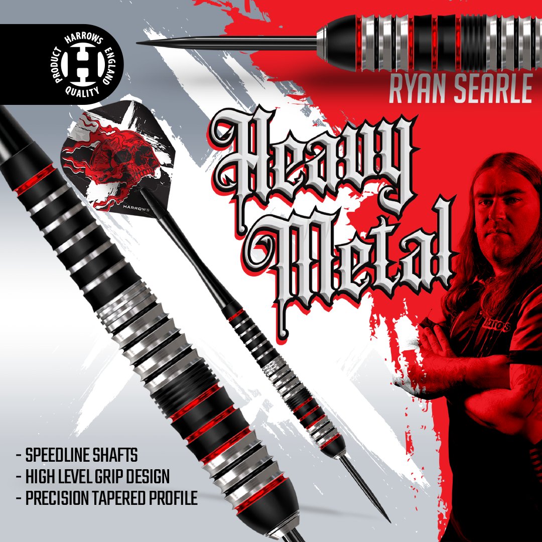 Heavy Metal by Harrows

Inspired by Ryan Searle’s title-winning darts, Heavy Metal features a precision-engineered tapered profile with full-length grip for unmatched feel, control, and consistency, finished with Striking black &amp; red with tungsten accents.

Includes Speedline