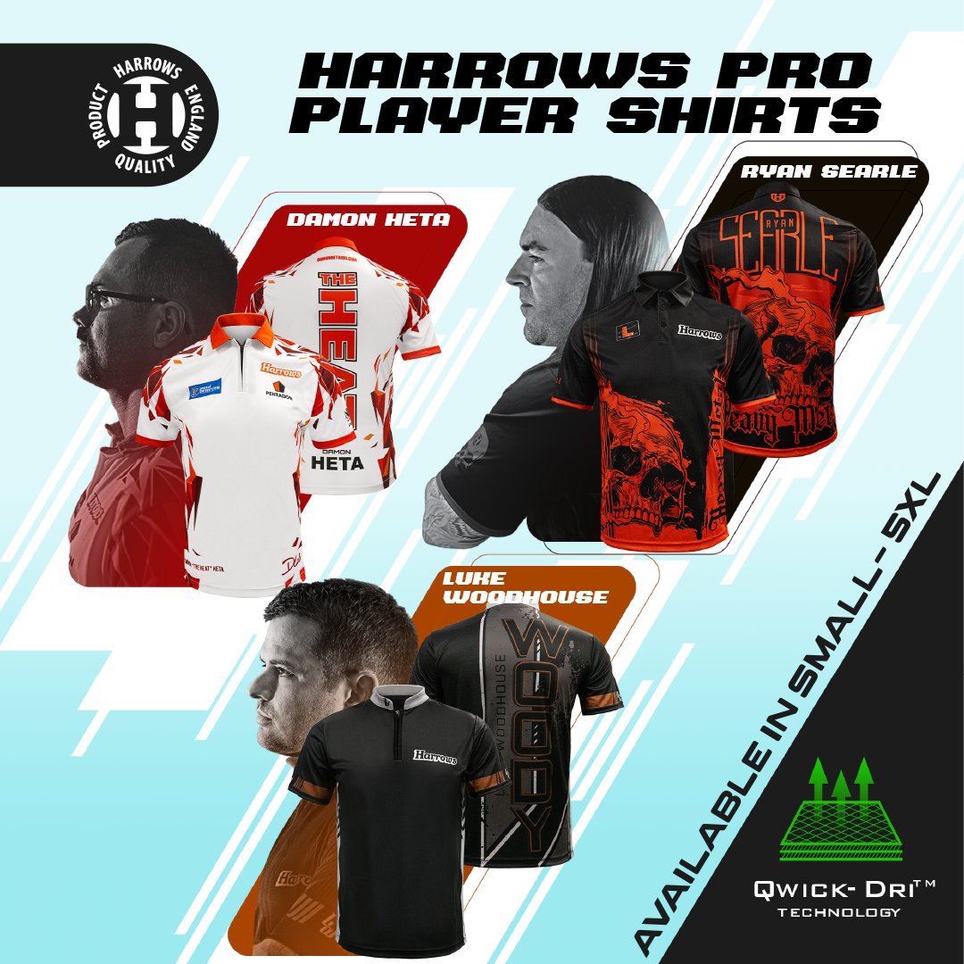Show your support on and off the oche!

Luke Woodhouse, Ryan Searle, and Damon Heta shirts are now available. Perfect for fans who want to represent their favourites in style.

Find out more 👉harrowsdarts.com/collections/20…

#HarrowsLaunch26