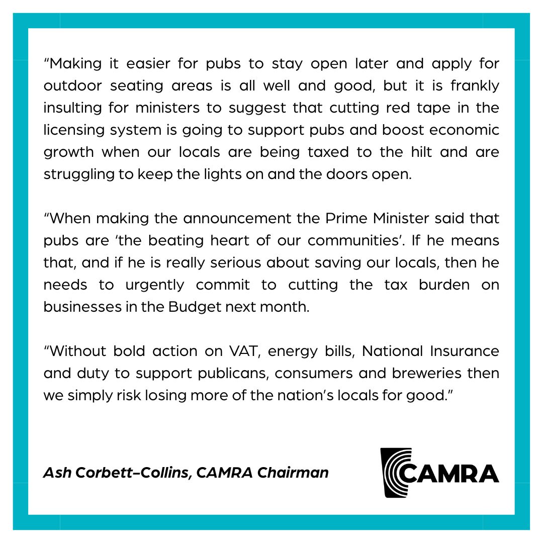 🍺 Government’s fast-track bid to cut “red tape” cuts to extend pub hour across England and Wales is a shallow illusion of support. Pubs need real meaningful support in the upcoming Budget, says CAMRA Chairman Ash Corbett-Collins.
📰 Read more here: orlo.uk/nfSaH