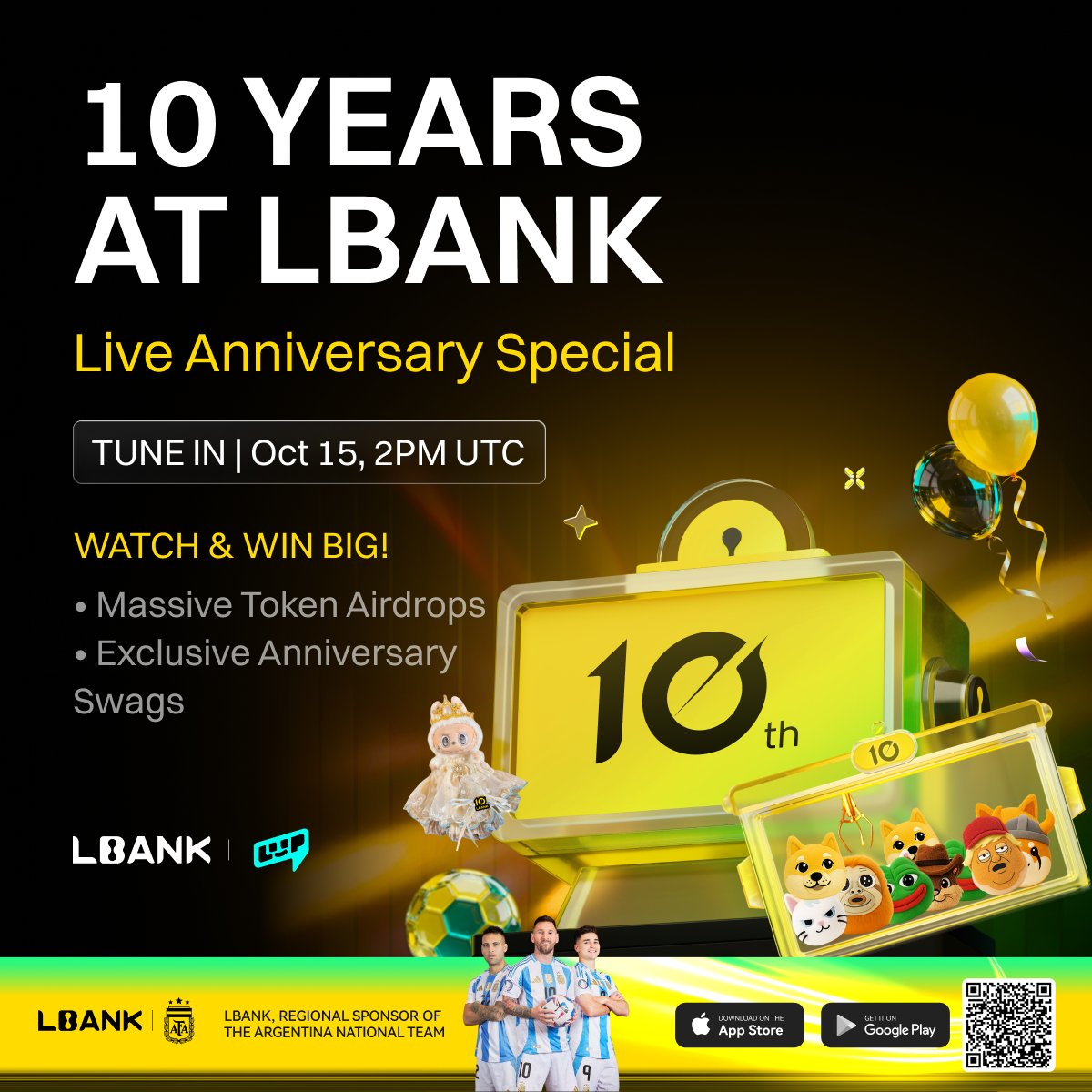 LBank_Exchange's tweet image. THE DAY IS ALMOST HERE! Our 10th Anniversary celebration starts TOMORROW! 🥳
Join us for an EPIC 10th Anniversary Livestream with @LOOPSPACE_INTL! Hosted by @xmuha0 & @DavidThaDegen, with all-star guests.
🕙 Oct 15 · 22:00 (UTC+8)
🔗 Set your reminder:…