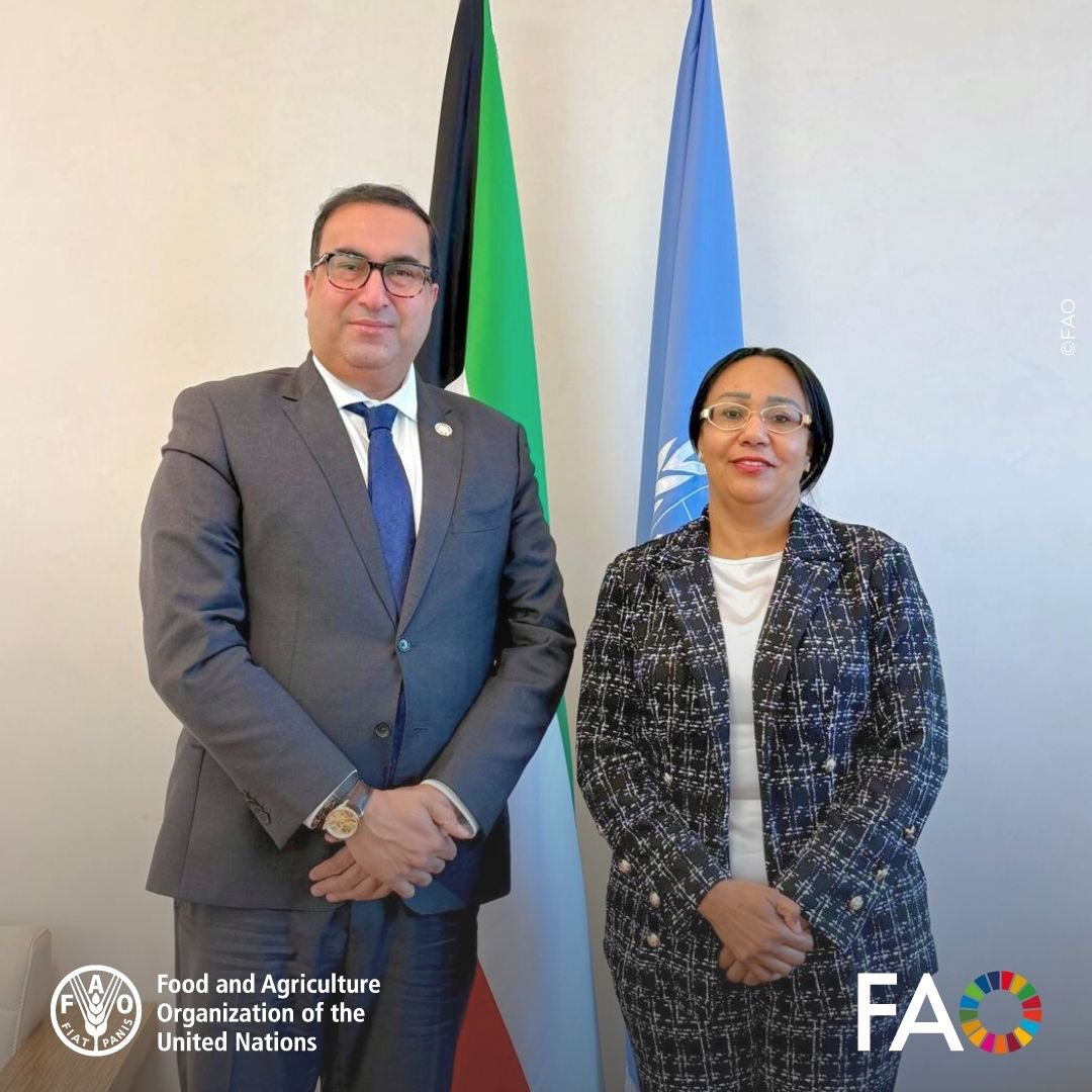 📍Kuwait

FAO Representative (a.i.)to the UAE, Ahmad Mukhtar, met with the UN Resident Coordinator in Kuwait, Ms. Ghada Mudawi, to strengthen cooperation and UN impact, including FAO’s support to the UN Common Country Analysis, guiding the UN’s strategic planning in the country.