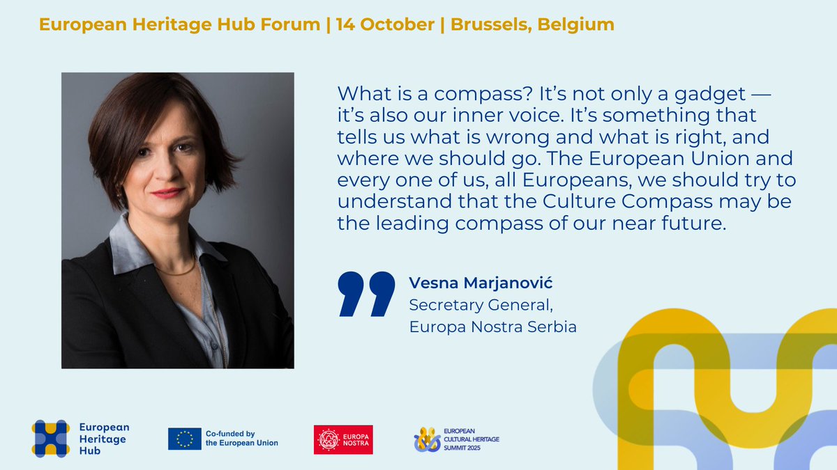 EurHeritageHub's tweet image. According to #HubForum speaker Vesna Marjanović, the #CultureCompassEU is not just about culture, but also about our shared values.