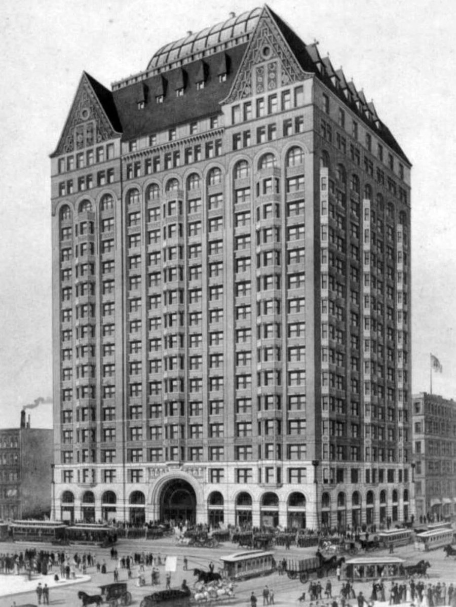 The Masonic Temple, Chicago(Chilaga). A quick build from 1890-1892, demolished in 1939.  At the time of completion, it claimed to have the largest elevator system in the world utilizing 14 elevator cabs. It's 20 stories were built around a 300 feet high atrium.