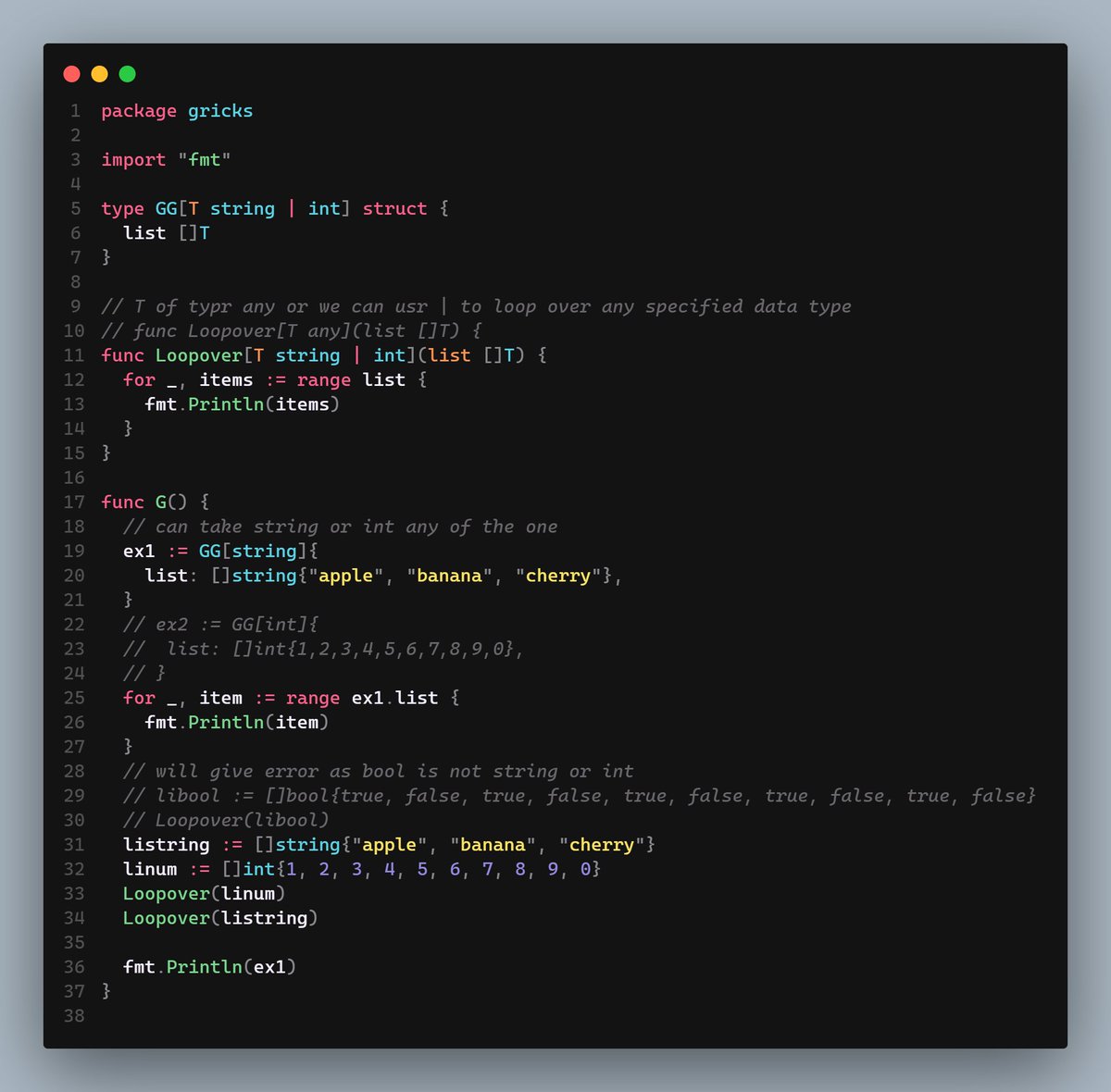 radiumcoders's tweet image. 9 | 100  
- Generics
@ramxcodes
#100DaysOfCode #100daysofGo #golang #go