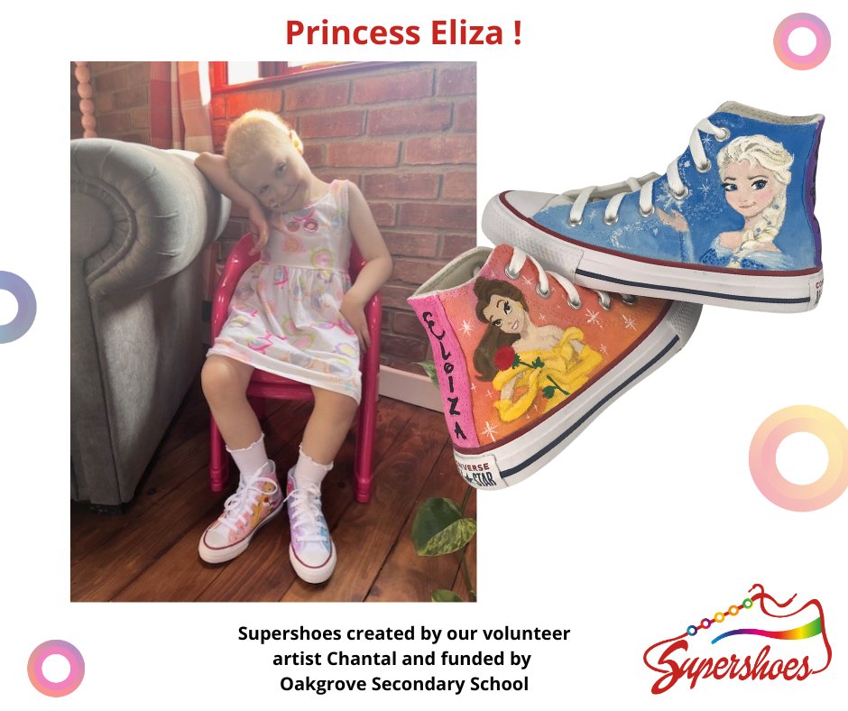 "Thank you for Eliza’s amazing Supershoes! She loves them and feels uplifted during this tough time." says Eliza's mum. Eliza is currently in treatment for ALL and adores princesses like Elsa and Belle.  

#PrincessPower #LacedWithHope #Supershoes
