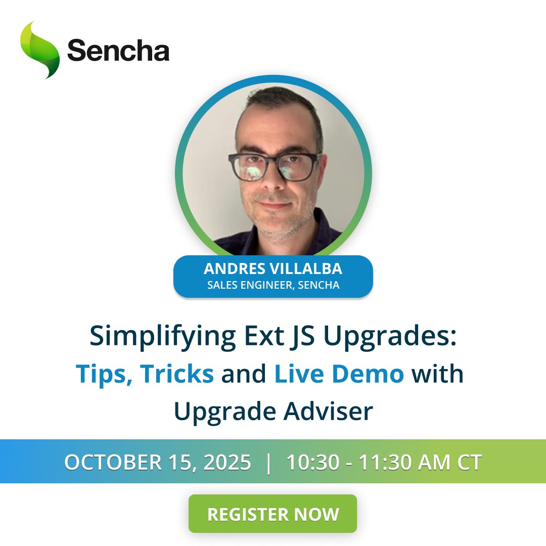 Sencha's tweet image. ⚡️ 1 Day Left!
See the Upgrade Adviser tool in action 🎥 — streamline your upgrade, avoid pitfalls & optimize your workflow.
⏳ Seats filling fast!
Save your spot → bit.ly/4nBmQgc
#Sencha #ExtJS #Webinar #JavaScript #DevCommunity