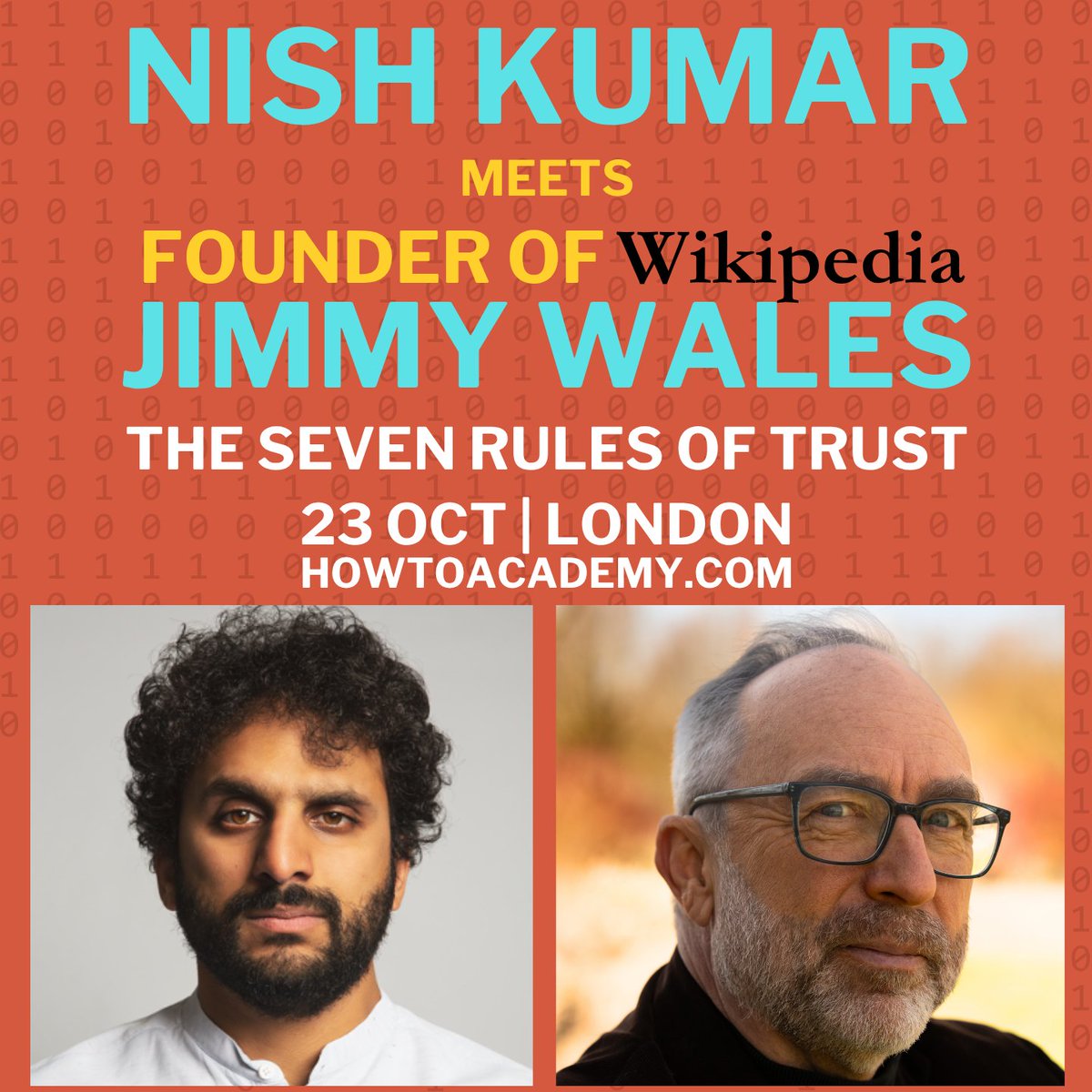 howtoacademy's tweet image. Comedian @MrNishKumar joins Wikipedia founder @jimmy_wales to ask: in the post-truth age, can we save the resource that powers both Wikipedia and our democracy?
Thu, 23 Oct | 7:30pm | London
Tickets at howtoacademy.com/events/jimmy-w…