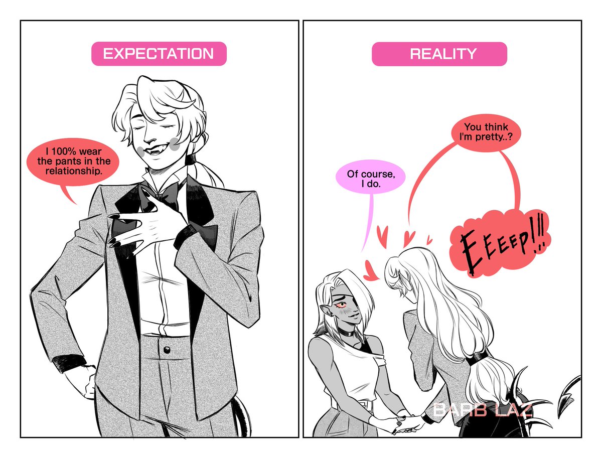 LazuliBarbara's tweet image. Vaggie is somewhere at the back nodding because she also believes it despite all clear evidences refuting it
#hazbinhotel #chaggie