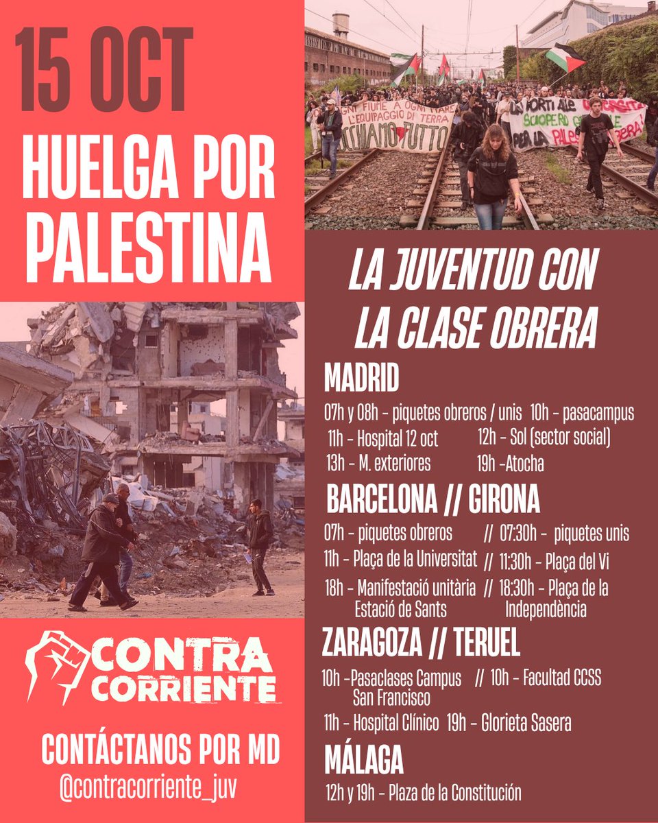 ¡MAÑANA HUELGA POR PALESTINA! Conoce las acciones obreras a las que puedes ir a apoyar en tu ciudad. Porque sin la clase trabajadora no podemos parar el genocidio. ¡Que la jornada de mañana sea un paso firme hacia una huelga general!