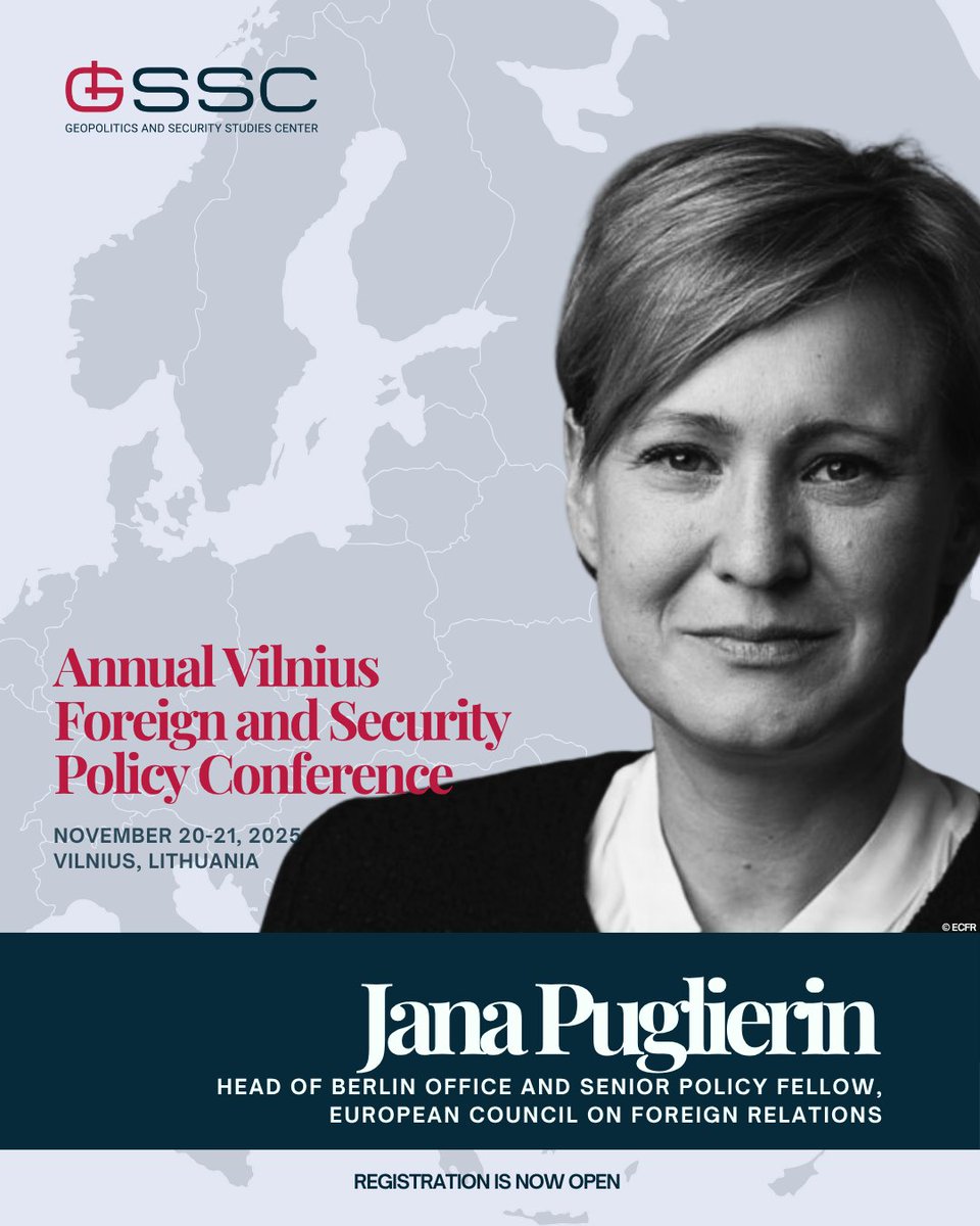 Geopolitics and Security Studies Center (@gssc_lt) on Twitter photo From Europe’s strategic choices to transatlantic security.🎯
<a href="/jana_puglierin/">Jana Puglierin</a>, Head of Berlin Office and Senior Policy Fellow, <a href="/ecfr/">ECFR</a> will join the Vilnius Foreign and Security Policy Conference on November 21.
Stay tuned for more speaker highlights and updates! Register and From Europe’s strategic choices to transatlantic security.🎯
<a href="/jana_puglierin/">Jana Puglierin</a>, Head of Berlin Office and Senior Policy Fellow, <a href="/ecfr/">ECFR</a> will join the Vilnius Foreign and Security Policy Conference on November 21.
Stay tuned for more speaker highlights and updates! Register and