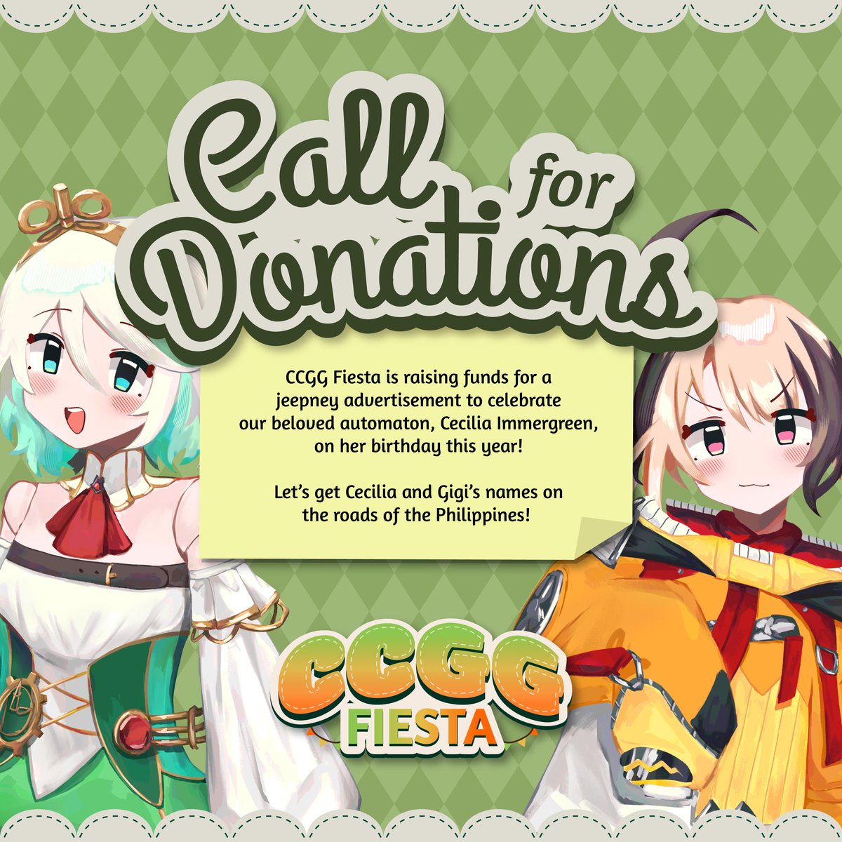 CCGGfiesta's tweet image. Guten Tag Otomos! ☀️ 

Help us greet Cecilia Immergreen a Happy Birthday by posting fan ads at local Jeepneys all over Manila! We hope you can be a part of it so we can SPEEN TO WIN TOGETHER! 

⚠️ WARNING: The ad will contain a certain gremlin too 👧

#ImmerJeep2025 🍵