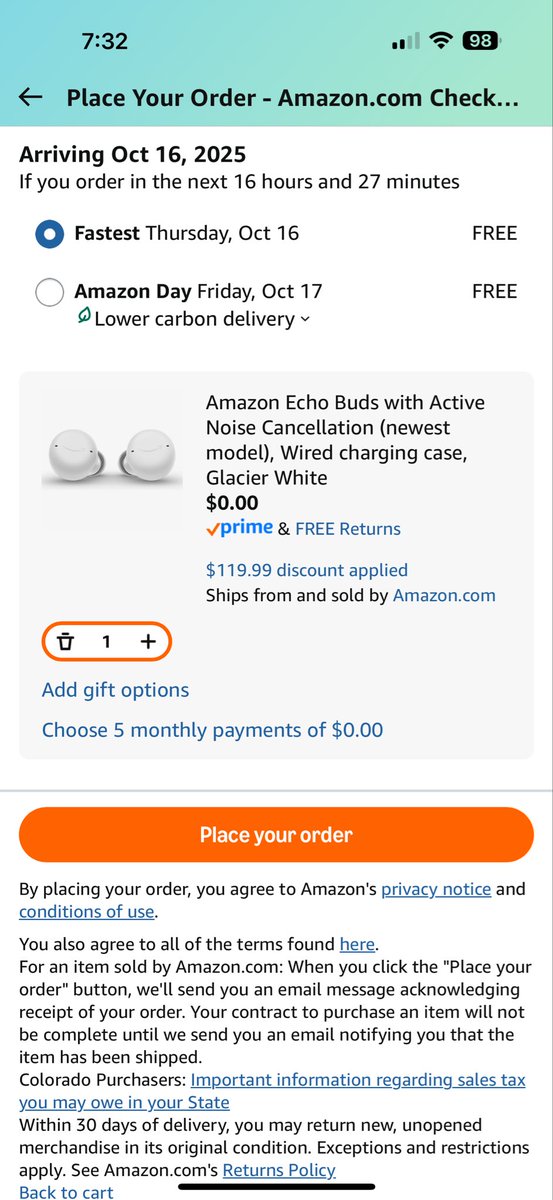 LinkLegendRuss's tweet photo. @LordOfSavings I just did it this morning and yes, I got the dumb concert tickets or whatever but the bonus question gave me a promo code for Amazon Echo Buds. https://t.co/FOvlyPWi1r