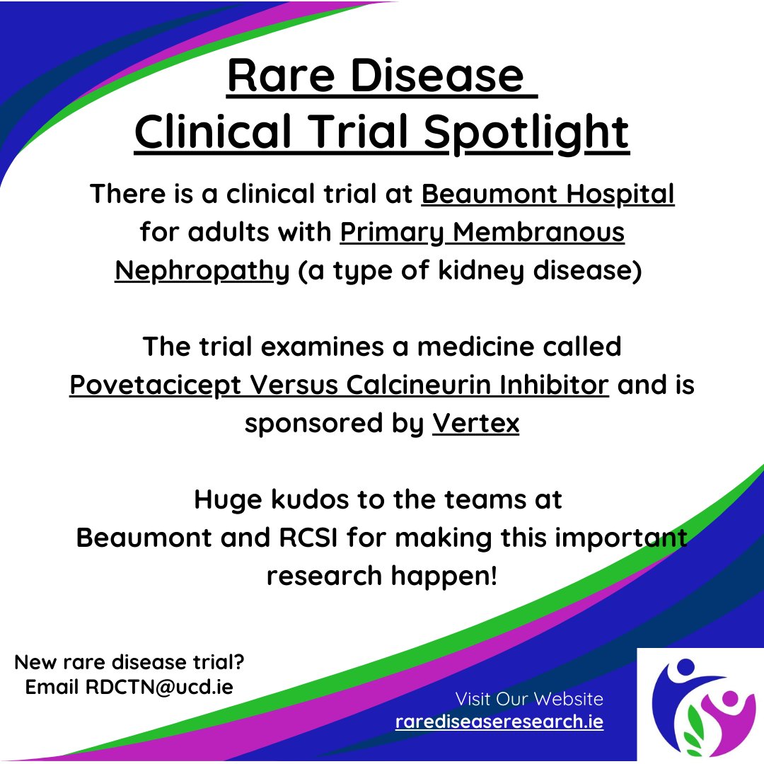 Time for a Clinical Trial Spotlight! We're excited to share another rare disease study happening right here in Ireland. Congrats to the brilliant teams driving this vital work forward and the patients taking part. See other trials at: rarediseaseresearch.ie/current-clinic…