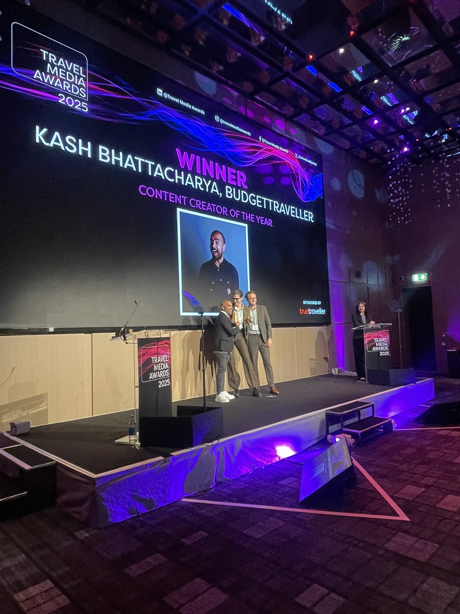 Huge congratulations to <a href="/BudgetTraveller/">Kash Bhattacharya</a> for winning Content Creator of the Year at the #TravelMediaAwards!

Pictured here receiving his award from our very own Stefan Baker Cert CII A fantastic achievement!