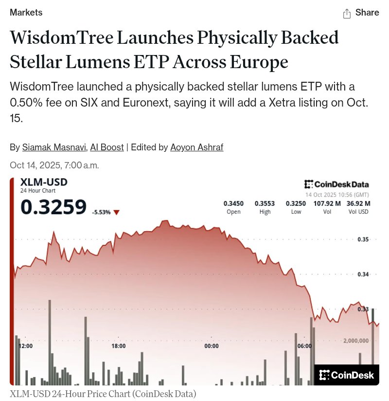 Wisdom's new ETP will track the spot price of XLM. Major leap for institutional adoption in the EU.
