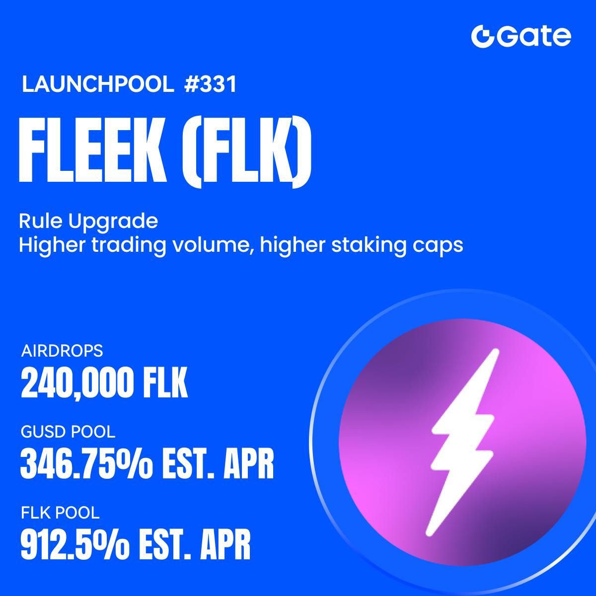 🚀 <a href="/Gate/">Gate</a> Launchpool Upgrade Alert!
Project #331: Fleek (FLK) is LIVE!

Stake GUSD or FLK and grab your share from 240,000 FLK FREE 🎁

🗓 Staking: Oct 14–24, 2025 (UTC)
💰 GUSD cap now depends on your 60-day trading volume (spot + 40% futures).
Hit 60K USD minimum for hourly