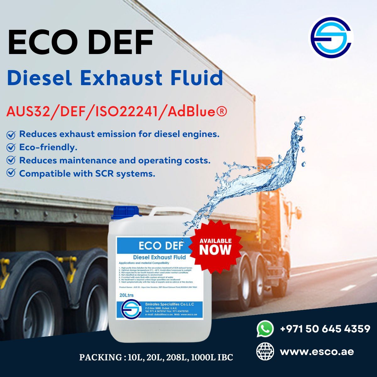 esco_spec's tweet photo. 🌿Drive Sustainability Forward with ECO DEF – Diesel Exhaust Fluid/AdBlue®!  

#Sustainability #DieselExhaustFluid #AdBlue #FleetManagement #GreenSolutions https://t.co/VrfSwrW2kh