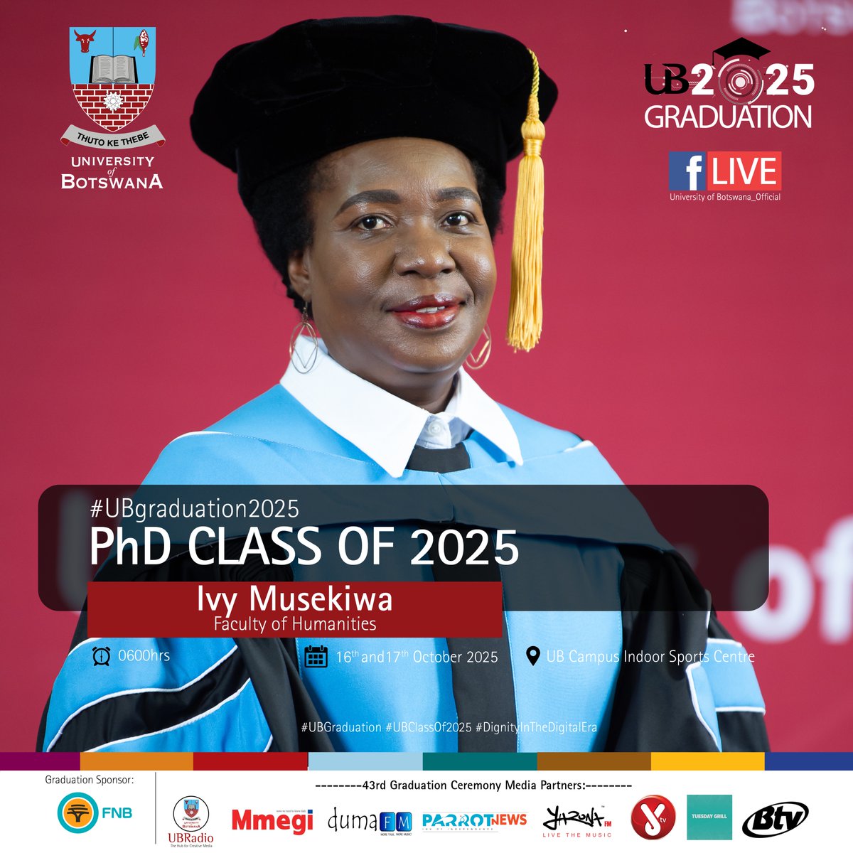 UBBotswana's tweet photo. PhD Class of 2025 from Faculty of Humanities.
#UBgraduation #UBClassOf2025 #DignityInTheDigitalEra https://t.co/oldtMyjV9L