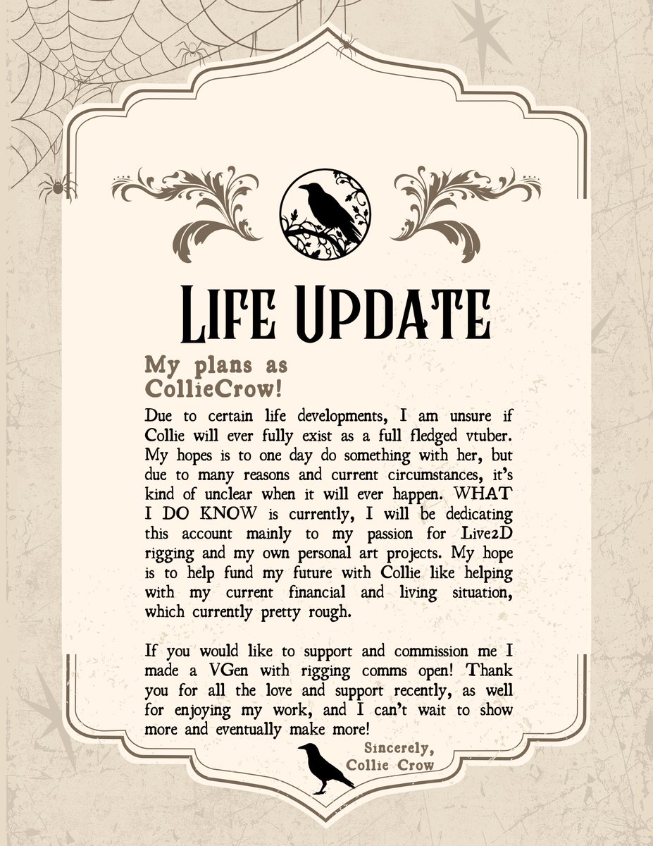 CrowCollie's tweet image. My plans as Collie Crow and a bit of a life update! I&apos;ve been a bit afraid to publicly ask for help, but I would appreciate any support I can possibly get!💝