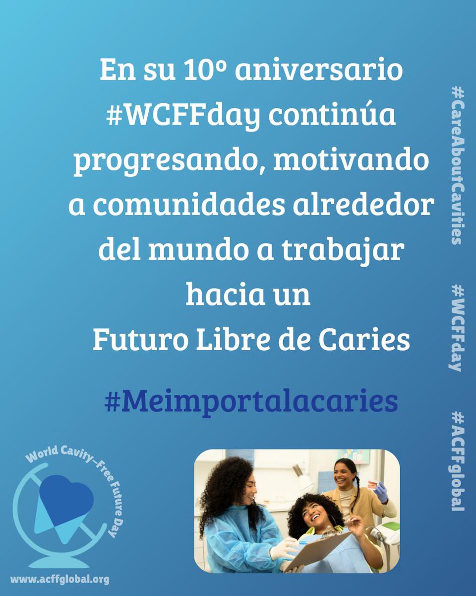 acff_es's tweet photo. 🦷🌍 Hoy, 14 de octubre, celebramos el #WCFFDay por un Futuro Libre de Caries.
El 44% del mundo sufre caries, ¡pero se puede prevenir!
Cuidar tu sonrisa es cuidar tu salud. 💙
#MeImportaLaCaries #ACFFGlobal #CareAboutCavities https://t.co/khRRlutA8E