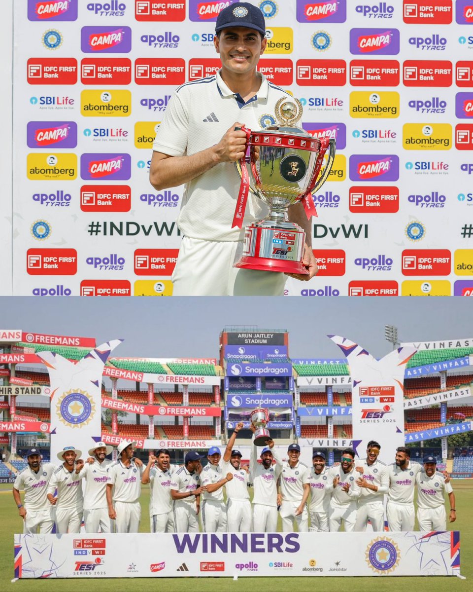thebharatarmy's tweet image. Shubman Gill gets his hands on his first trophy as Test captain 🏆

#indvswi #shubmangill #ravindrajadeja #bharatarmy #coti🇮🇳