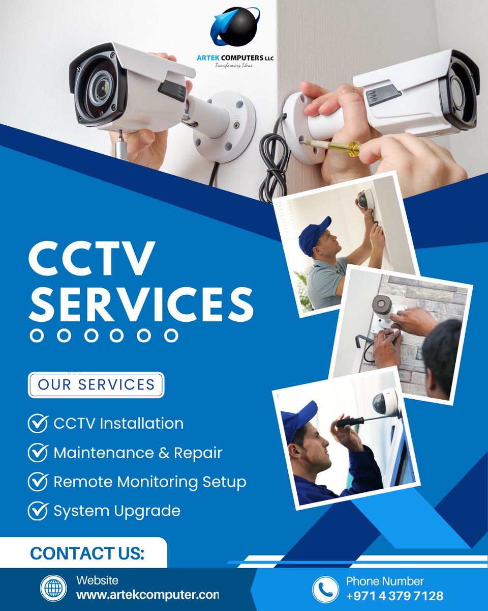 Artekcomputers's tweet photo. Professional CCTV solutions designed to keep your space safe 24/7.

Looking for reliable CCTV solutions?
At Artek Computers LLC, we specialize in:
✅ CCTV Installation
🔧 Maintenance &amp; Repair
🌐 Remote Monitoring Setup
⚡ System Upgrade
📍 Serving UAE | 🌐 https://t.co/T0OhL1HPzA https://t.co/KW1OeveFZT